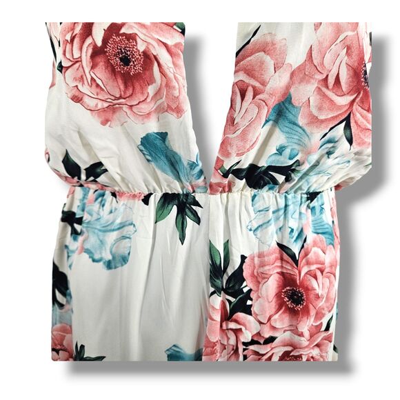 A'GACI Jumpsuit Medium Pink Multicolored Floral Peony Print Halter Wide-Leg Pant - Picture 10 of 16